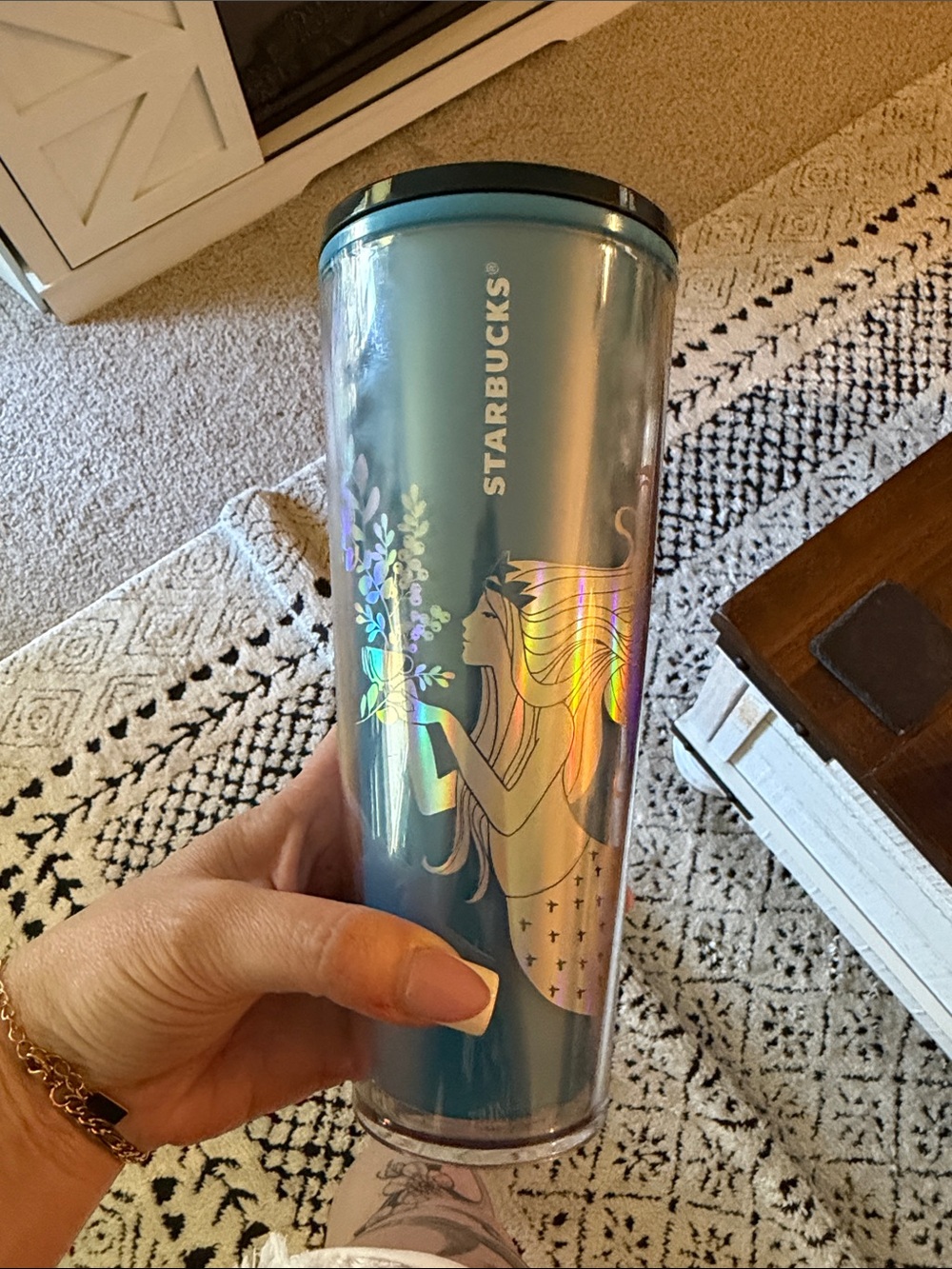 Starbucks Holographic Teal Mermaid Tumbler with Black Lid